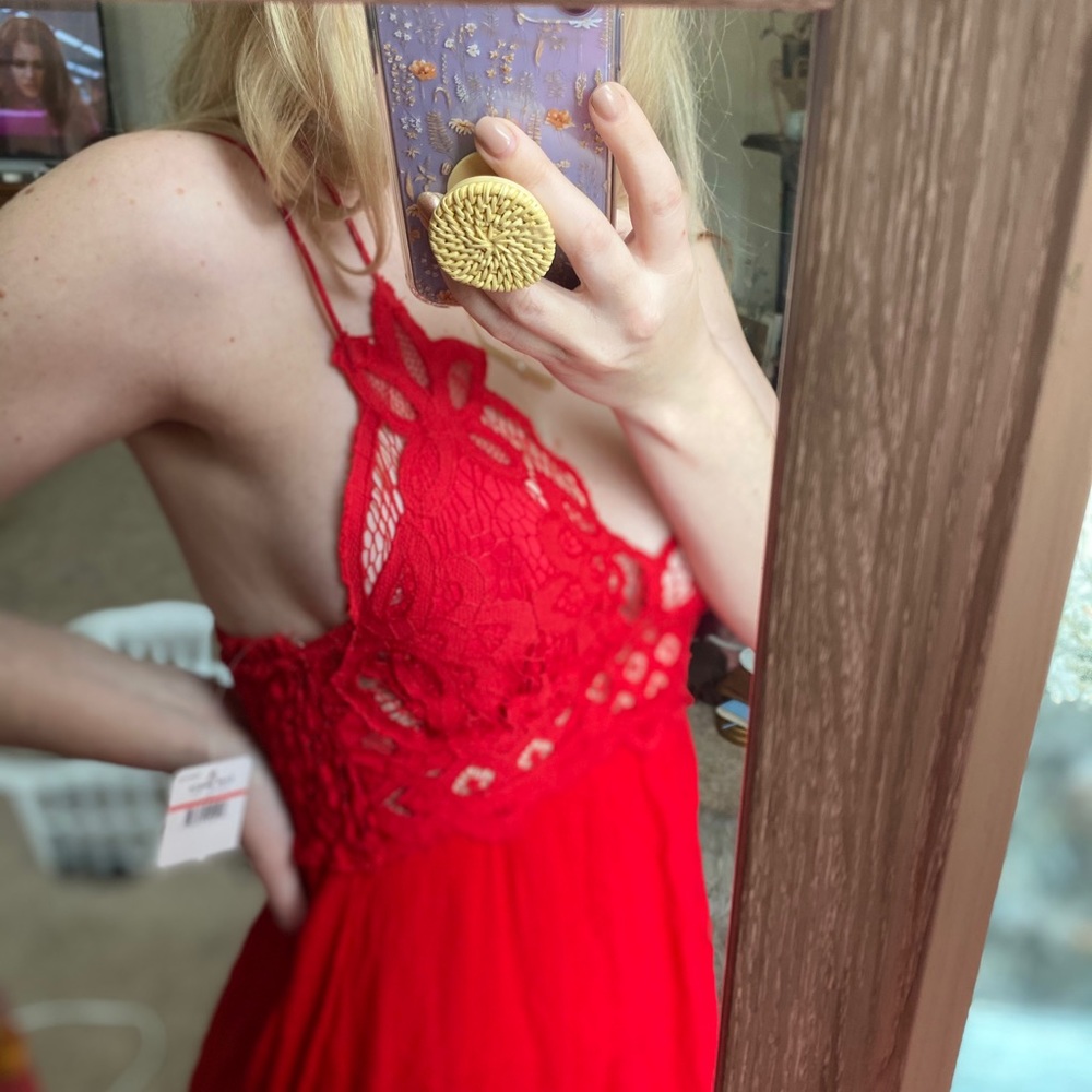 Free people red lacey flowy dress xs